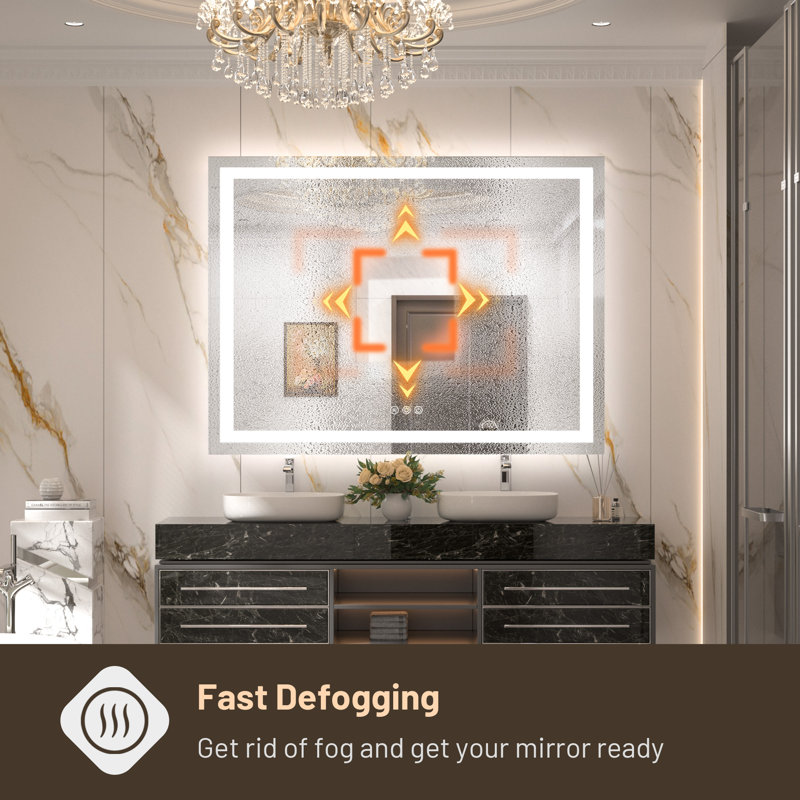 Ivy Bronx Katyusha Super Bright LED Lighted Bathroom Vanity Mirror 3 Color Temperature Frontlit Backlit Dimmable Anti Fog Wall Mirror Reviews Wayfair